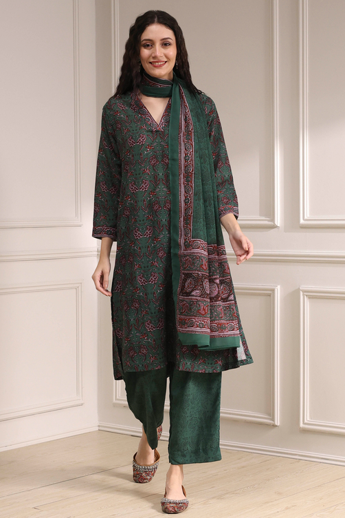 Blue Printed Straight Suit Set